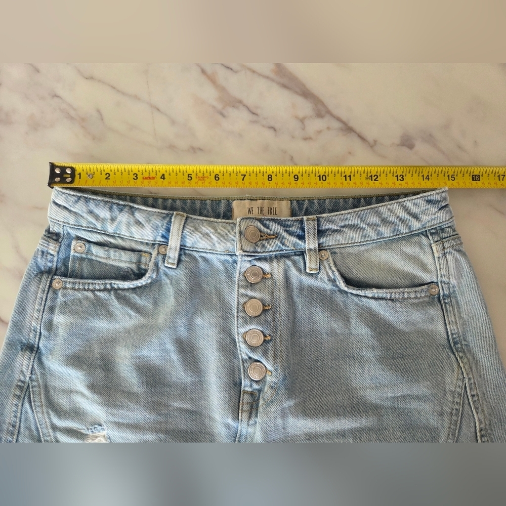 Free People We The Free Denim A Line Mini Jean Skirt Cut Off Distressed - Picture 4 of 5